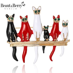 Beaut&Berry Vintage Enamel Cat Brooches for Women Unisex Animal Pins Casual Party Accessories New Gifts Friends Decoration