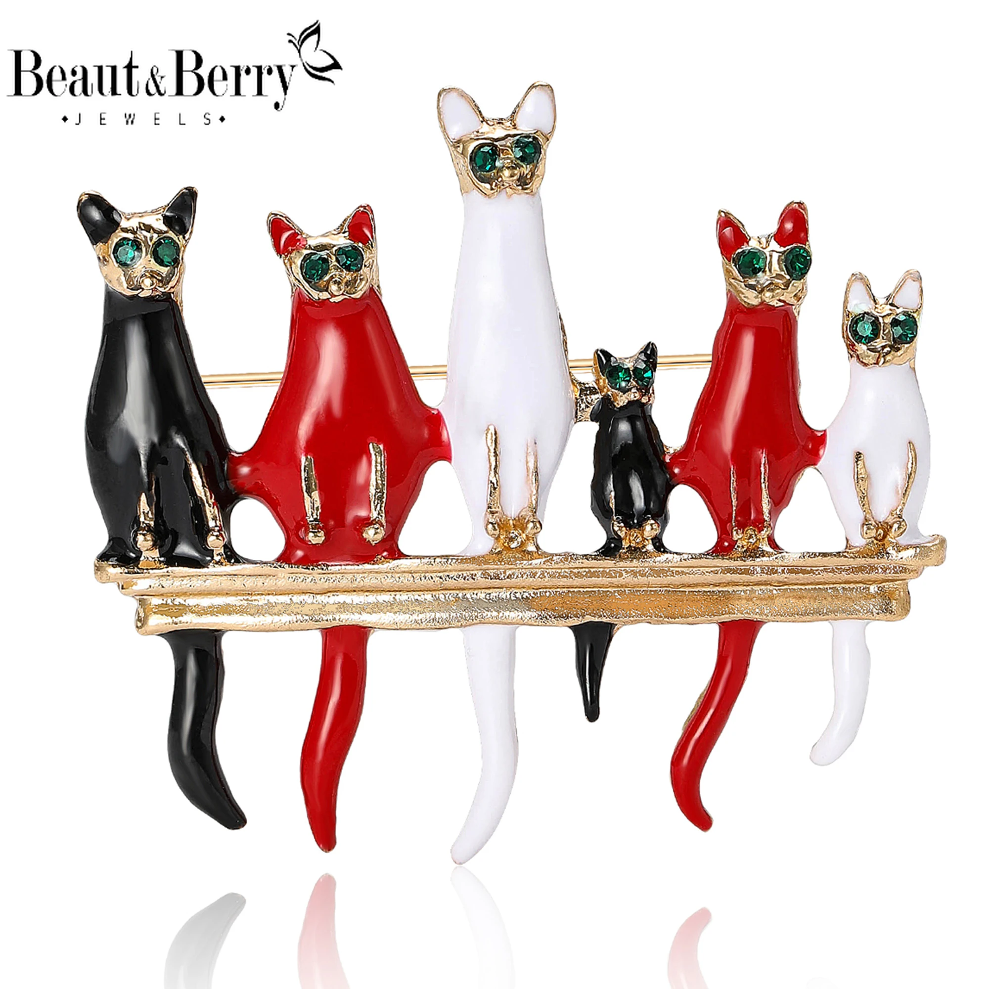 Beaut&Berry Vintage Enamel Cat Brooches for Women Unisex Animal Pins Casual Party Accessories New Gifts Friends Decoration