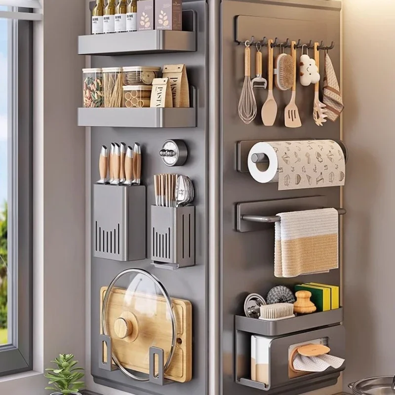 

Kitchen non-punching rack seasoning wall hanging magnetic suction accessories multi-functional seasoning rack storage rack