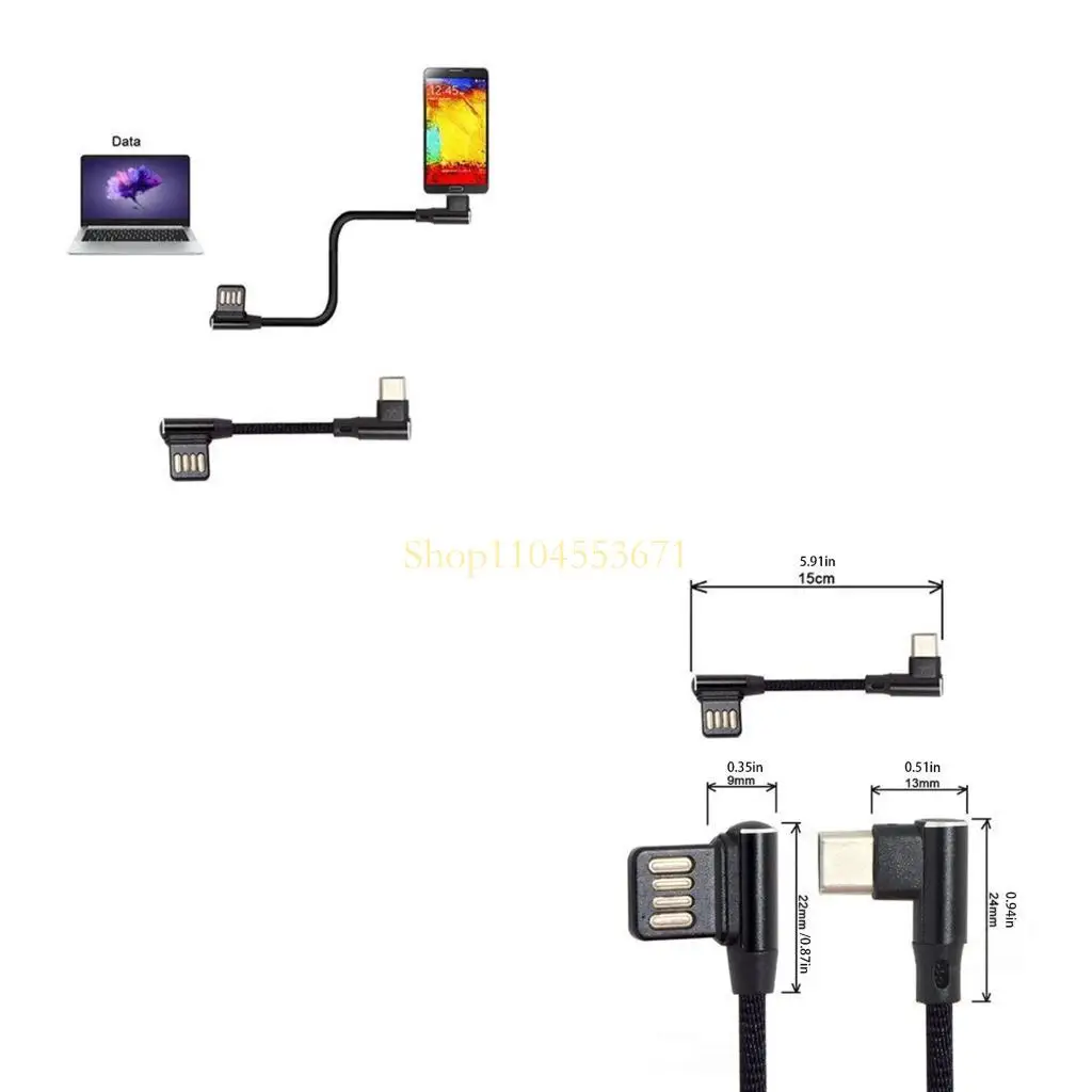 Best Seller Portable Left Right Angled USB C 3.1 Charging Cord Durability Construction for Phone Tablets Nylon Reinforced 28AWG
