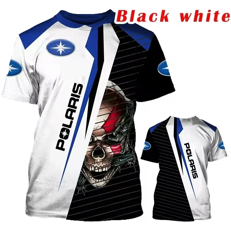 Polaris Logo Mechanical Skull Print Short-sleeve T-shirt Unisex Casual Round Neck Top for Daily Gaming Events