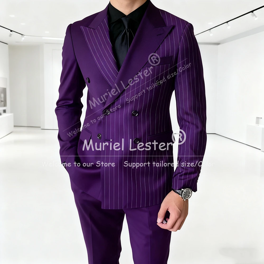 

Unique Design Spliced Stripes Solid Suits Men 2 Pieces Sets Jacket Pants Customized Double Breasted Blazers Groom Attire Tuxedos