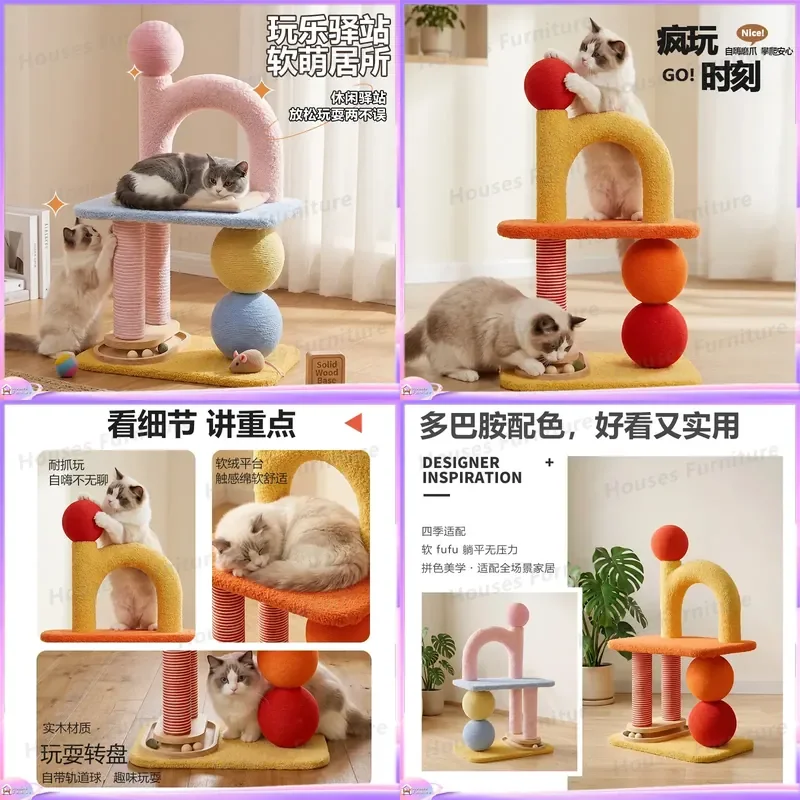 Tall Sisal Cat Tree with Condo Hammock and Scratching Posts for Small Apartments Indoor Cats Multi-Level Climbing Frame