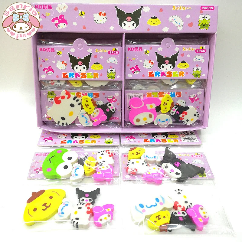 New Sanrio Cartoon Eraser 20pcs Cute Kuromi Hello Kitty Melody Cinnamoroll Set cancelleria gomma regalo per bambini premio scolastico