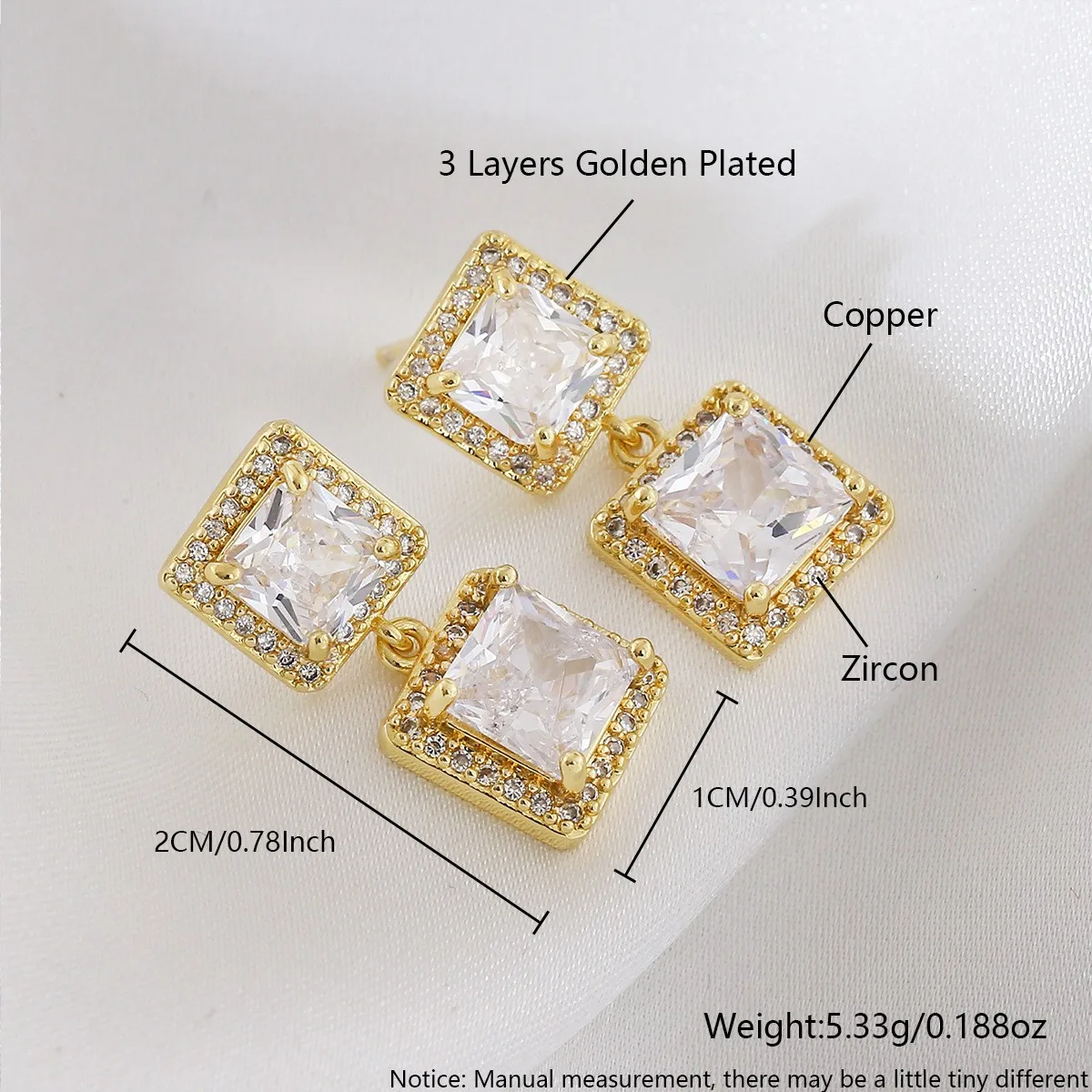 MHS.SUN Water Droplet/Square Cubic Zircon Stud Earrings Classic Gold/Silver Color for Women Men Party Jewelry 5Pairs/Lot