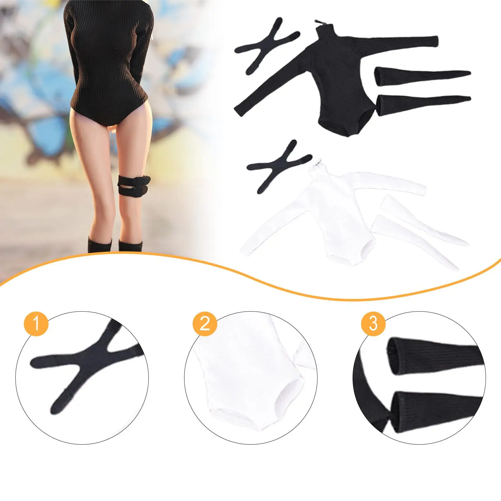 

1:6 Long Sleeve Bodysuits Stylish Accessories Outfit Dolls Dress up Accessory with Tube Socks for 12'' Action Figures Costume