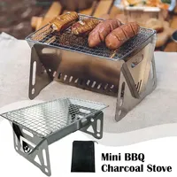 Portable Folding Barbecue Grill Stainless Steel BBQ Grill Wood-burning Camping Stove Charcoal Grill Outdoor Camping Equipment