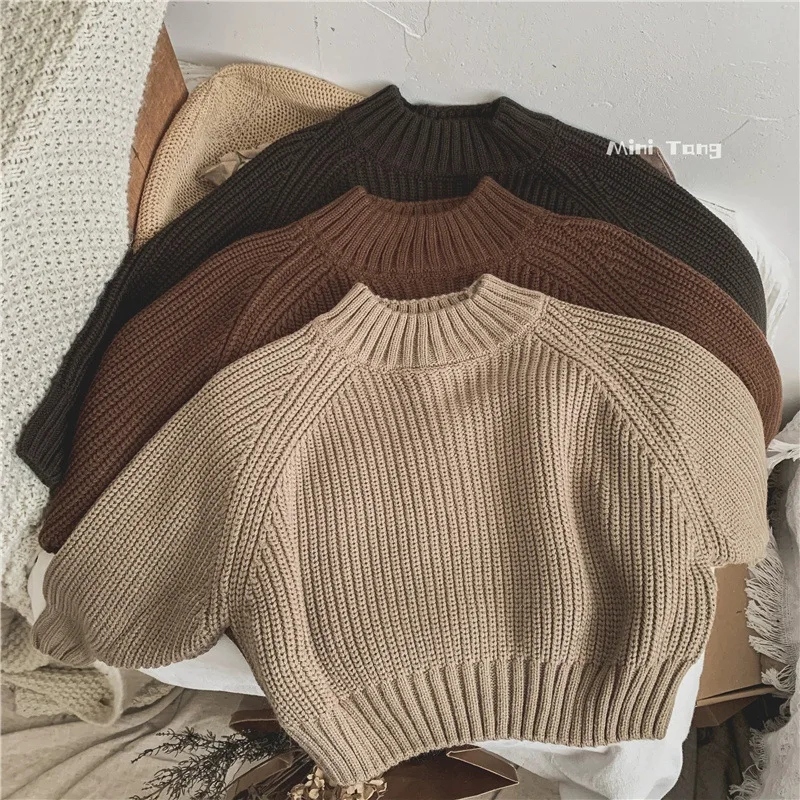 

Retro Korean Children's Spring and Autumn Thick Needle Sweater Half High Neck Base Knitted Sweater for Winter Fashion