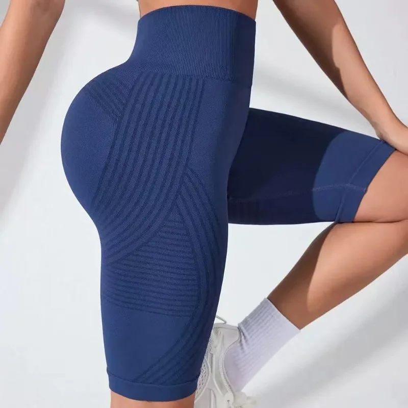 Women High Waist Butt Lifting 3D Anti Cellulite Biker Shorts Seamless Slim Yoga Shorts Gym Workout Run High Elastic Gym Shorts