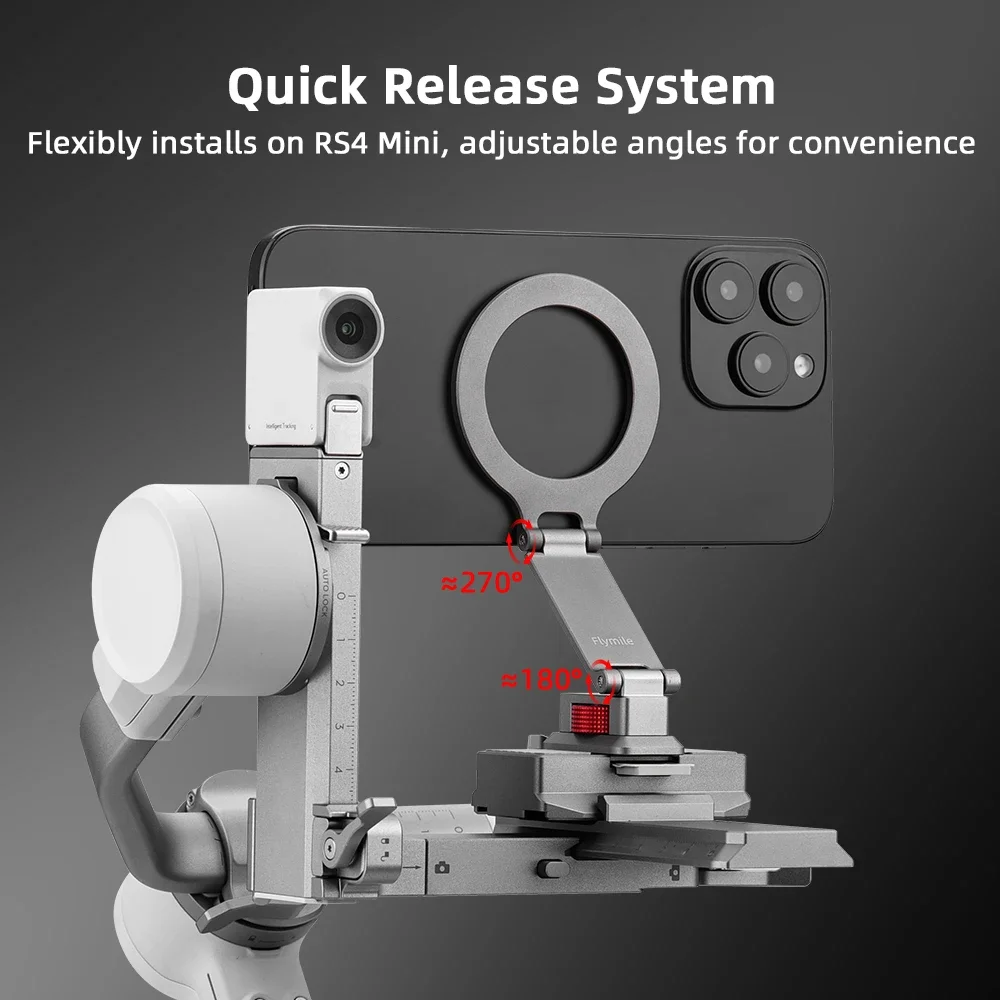 Flymile Adapter Bracket for DJI DJI RS 4 Mini Accessoise Phone Holder With Cold Shoe 1/4 Screw Hole Compatible with Magsafe