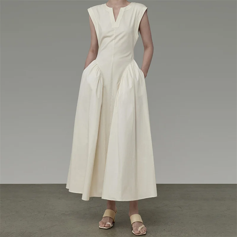 

Womens dresses New waist cinching slim fit long dress for summer 2025 V-neck sleeveless midi dresses y2k casual vacation dress