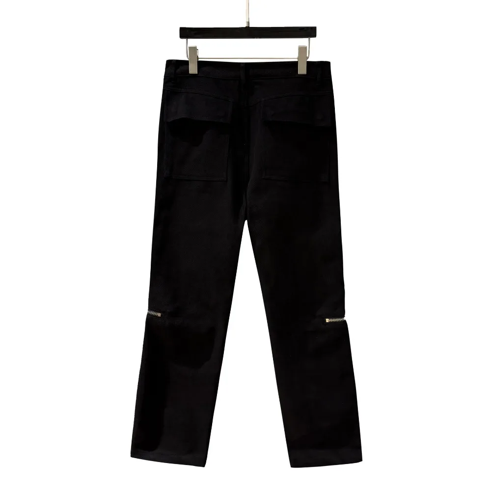 High Street Cotton Rick Ro Black Pants Men's New Retro Casual Pants with Straight Leg and Multiple Zippers Pant Design