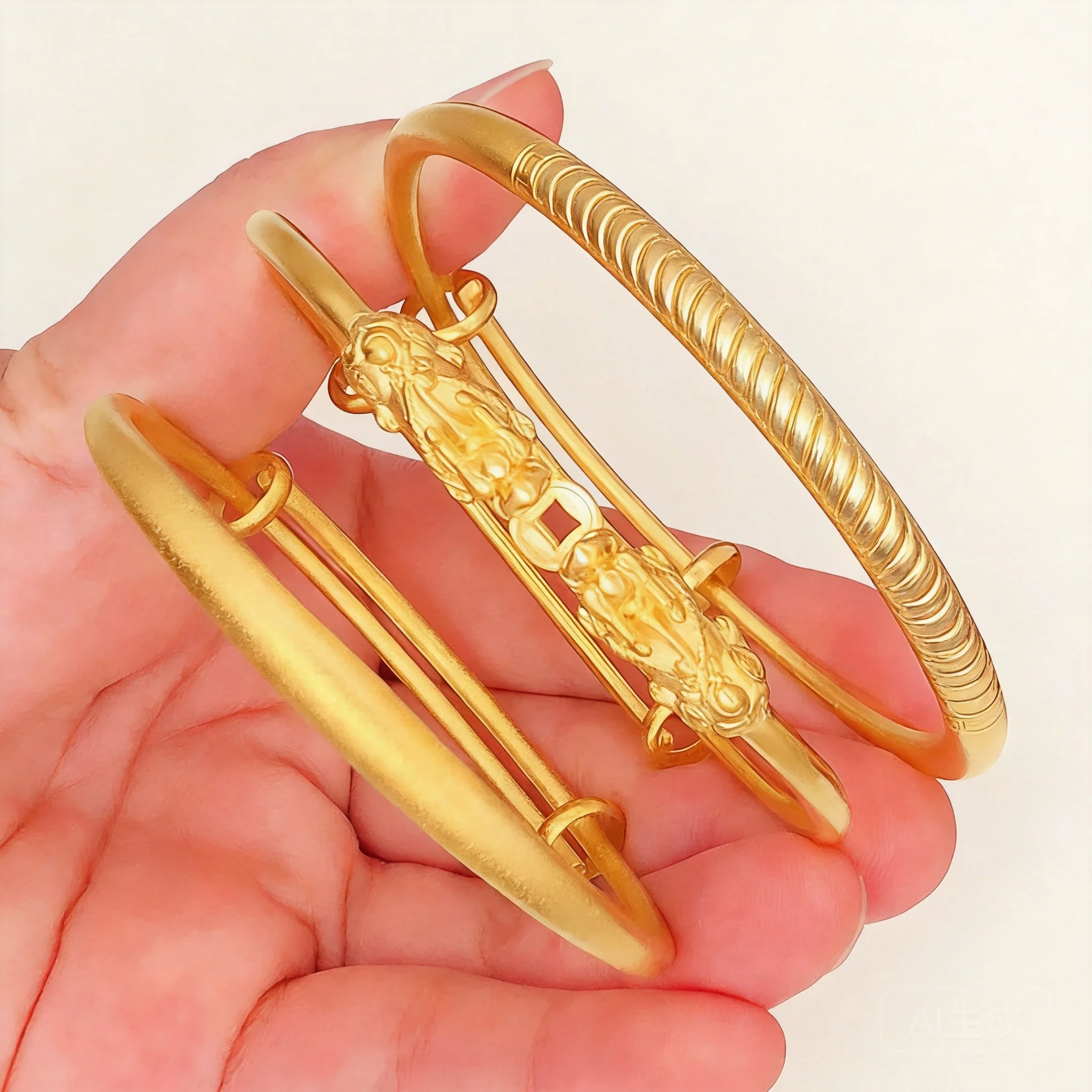

Chinese Style Lucky Copper Gold Plated Bangle For Women Pixiu Fish Scale Heart Sutra Matte Adjustable Blessing Wealth Good Luck