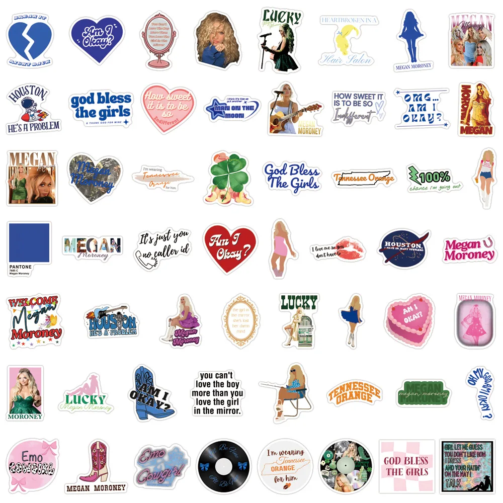 55 قطعة من ملصقات المغني ميغان موروني لتزيين حساب اليد DIY جراب هاتف كوب ماء ملصقات PET مقاومة للماء