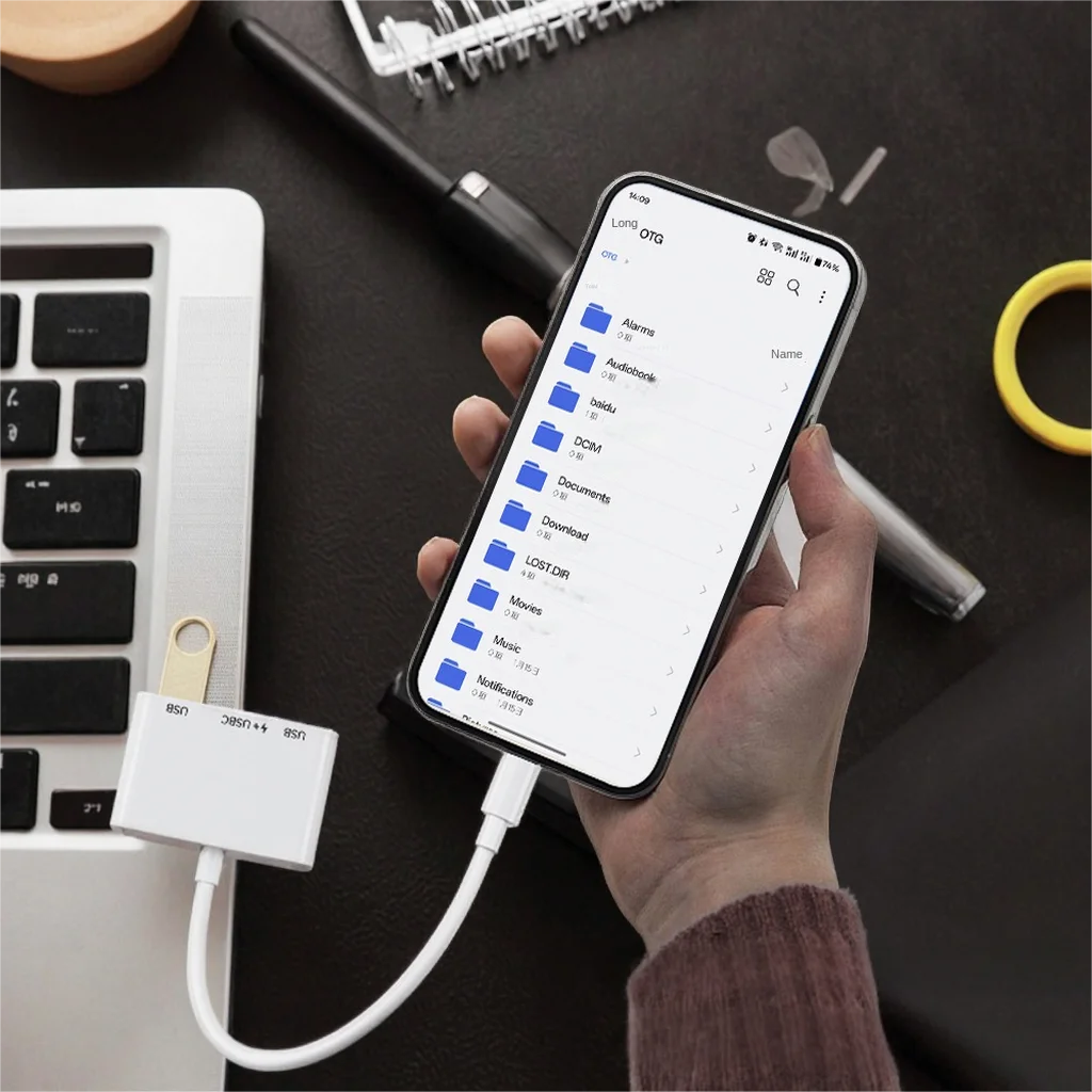 FC&EC 5-in-1 USB 3.0 Type-C SD TF CF Card Reader for iPhone 14 15 16 iPad MacBook Android Huawei Laptop OTG Adapter No APP