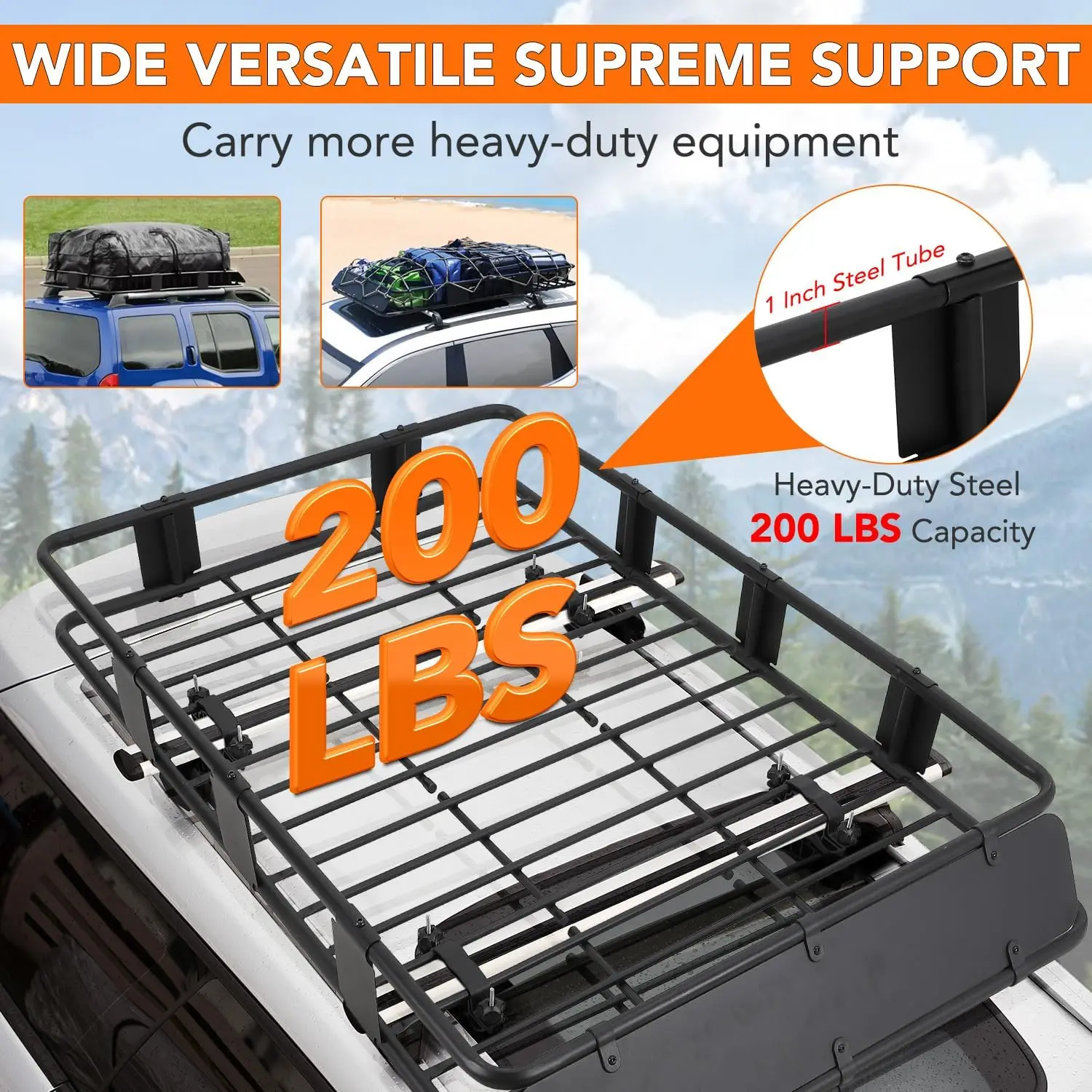 หลังคาตะกร้า Cargo Carrier 64 "x 39" x 6 "Universal 200LB Heavy Duty Rooftop Cargo Carrier กระเป๋าเดินทางเหมาะสําหรับรถบรรทุก SUV