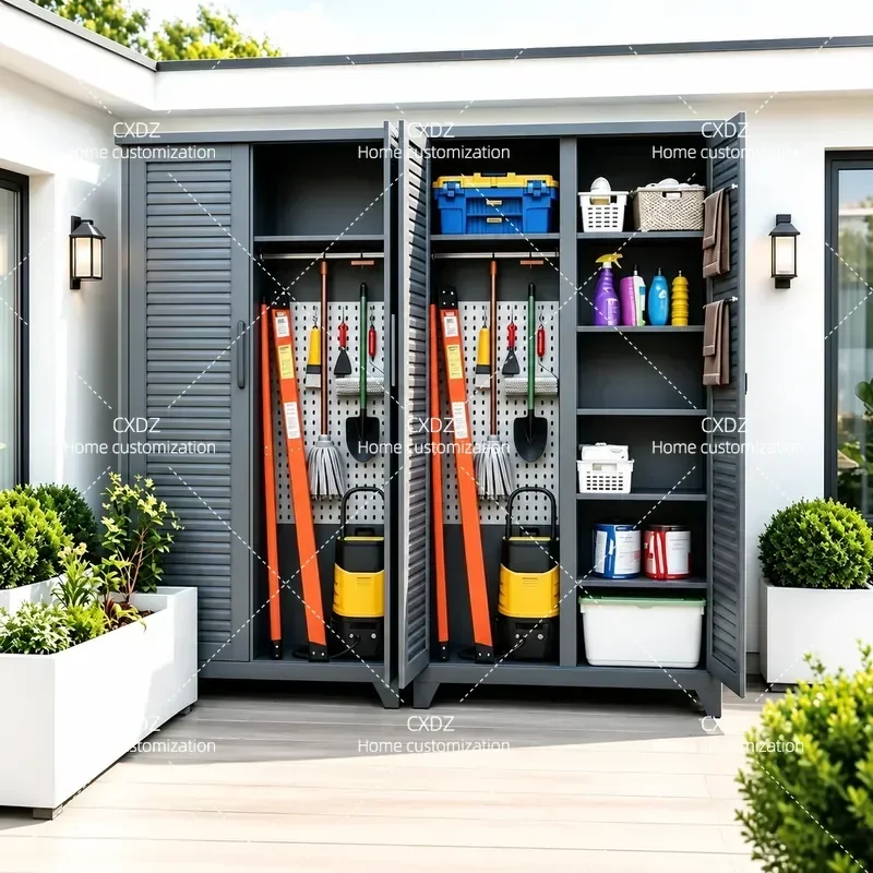 Outdoor Garden Tool Storage Cabinet Waterproof Fishing Rod Locker Housekeeping Organizer for Garage Parking Space