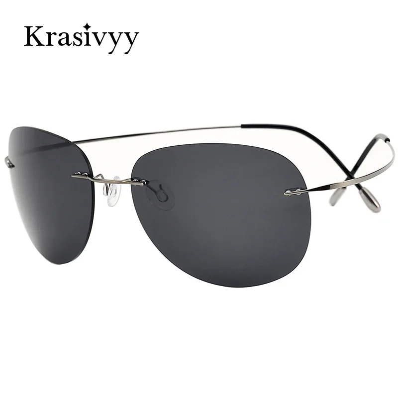 Krasivyy okulary przeciwsłoneczne z polaryzacją bez oprawek mężczyźni czysty tytan Ultralight owalne damskie okulary przeciwsłoneczne do jazdy marki Pilot okulary UV400