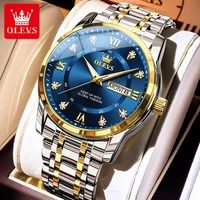 OLEVS 5513 reloj para hombre marca de moda Original reloj luminoso resistente al agua de cuarzo para hombre caja de reloj con calendario Dual de acero inoxidable