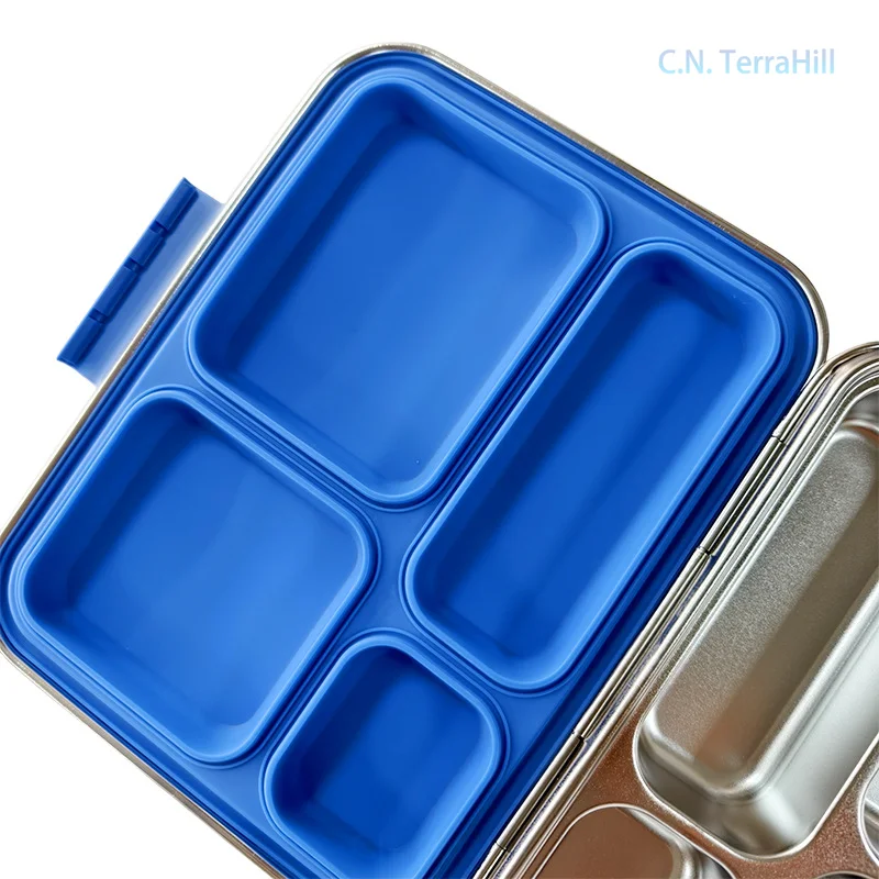 4-Compartment Stainless Steel Lunch Box Portable Food Container for Office Commute & Outdoor Camping Bento Meal Box