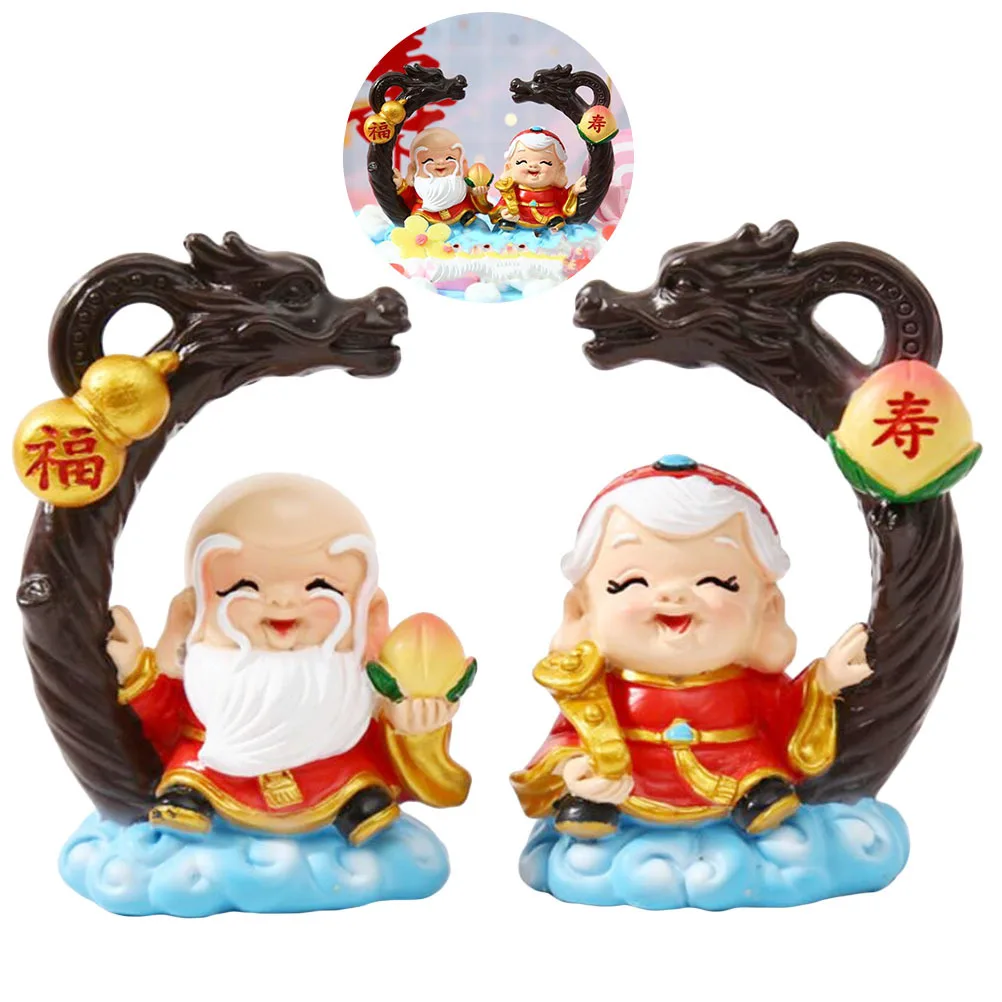 

2Pcs Chinese Blessing Word Longevity God Statue Creative Retro Cake Decoration for Birthday Party Centerpiece Festival Home