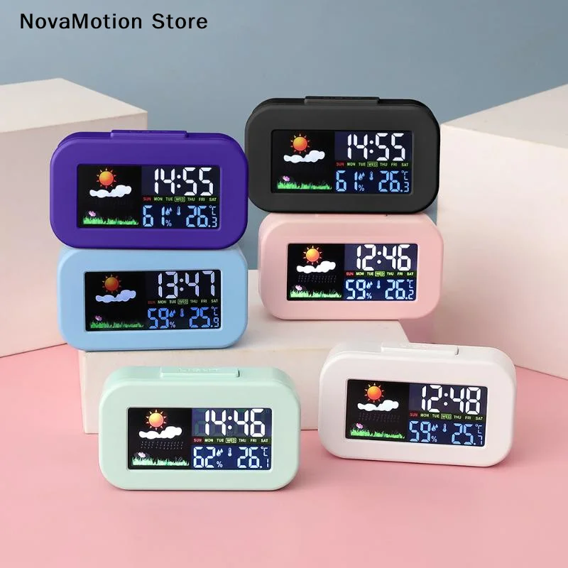 [NM]Weather Station Clock With Color Display Temp & Humidity Monitor Backlit Perfect For Bedroom & Dorm Desk[NM]