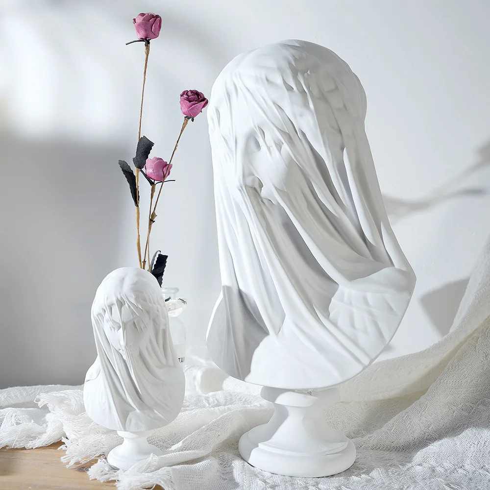 33cm Nordic Minimalist Veil Girl Statue Sculpture, Wedding Dress Girl Handicraft For Entrance Cabinet Decoration