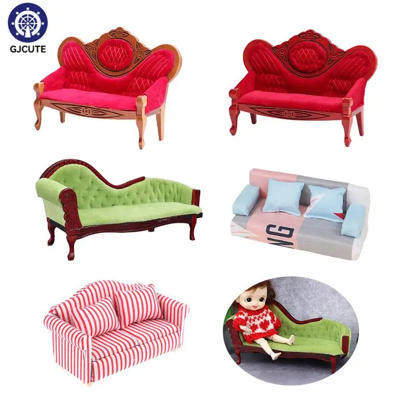 1Pc Dollhouse Miniature Retro Sofa Imperial Concubine Couch Chair Furniture Living Room Model Decor Toy Doll House Accessories