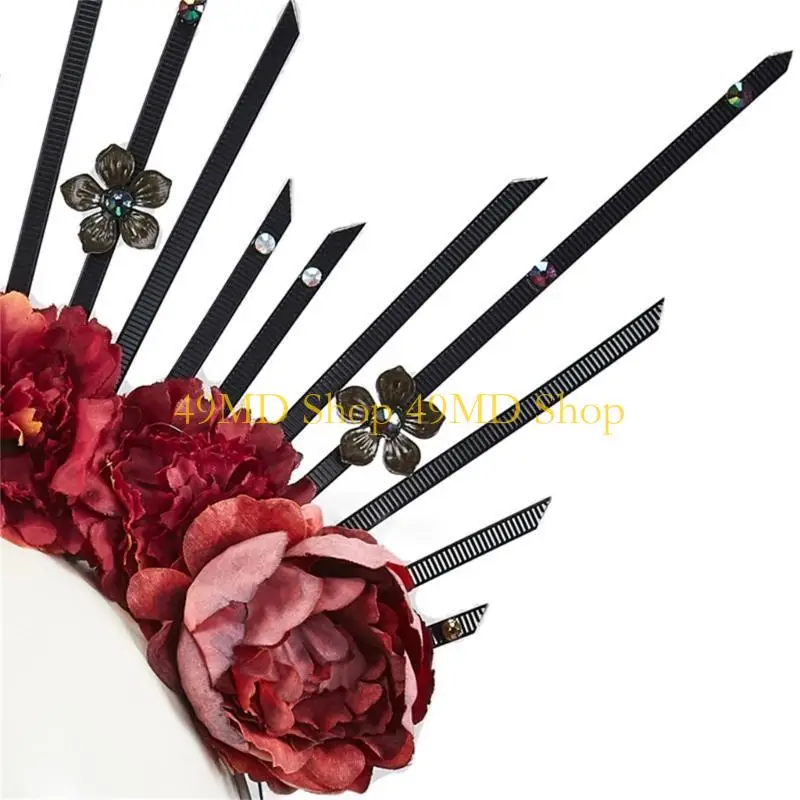 49MD Halos Crown Headpiece Spiked Tiaras Flower Headband Cosplays Party