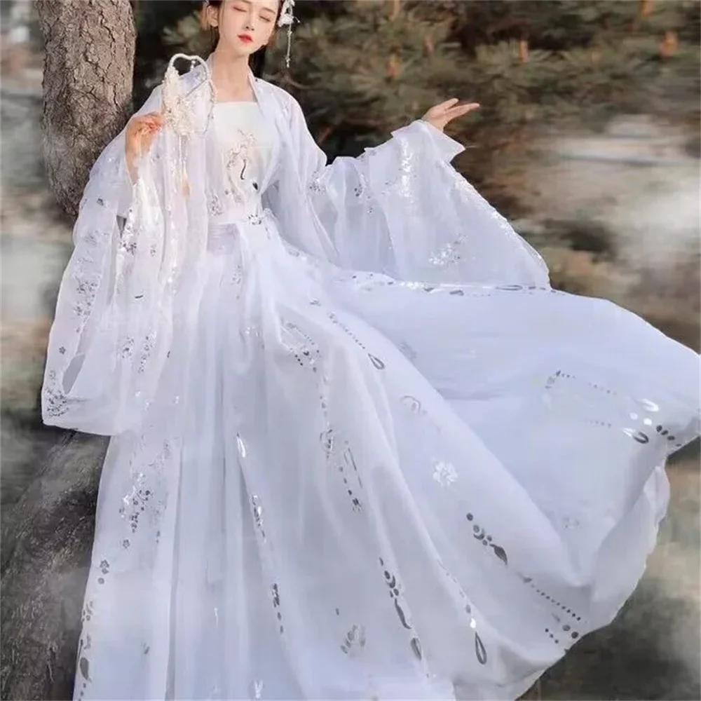 

Ancient Traditional Chinese Women Hanfu Dress Fairy Embroidery Stage Folk Dance Costume Retro Traditional cosplay dress black