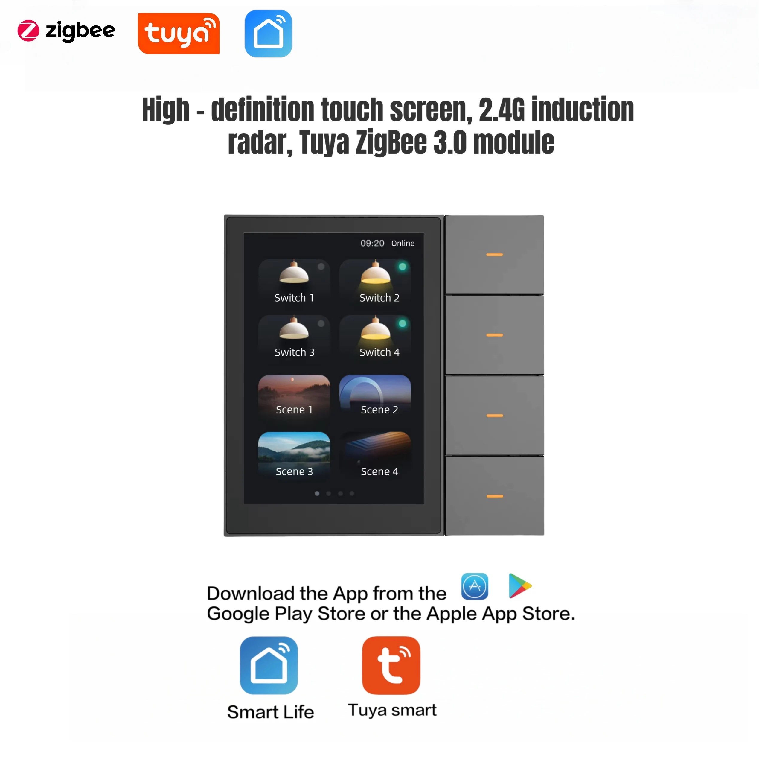 Interruptor de cena inteligente Tuya ZigBee de 3,5 polegadas - Controle de toque multifuncional, controle de cortina/iluminação, interruptor de casa inteligente F3Pro