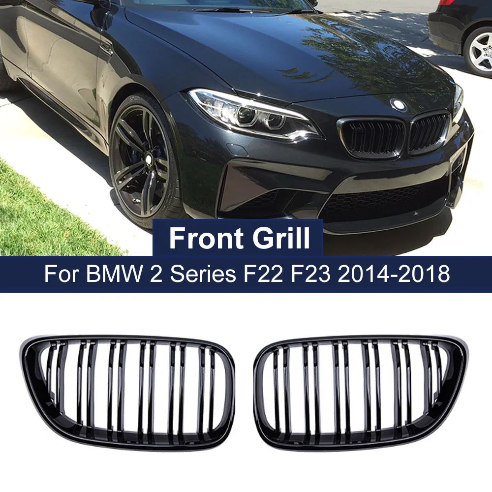

High Quality Front Bumper Grille Dual Lines Grills For BMW 2 Series F22 F23 F87 M2 Kidney Grill Gloss Matte Black Racing Grilles