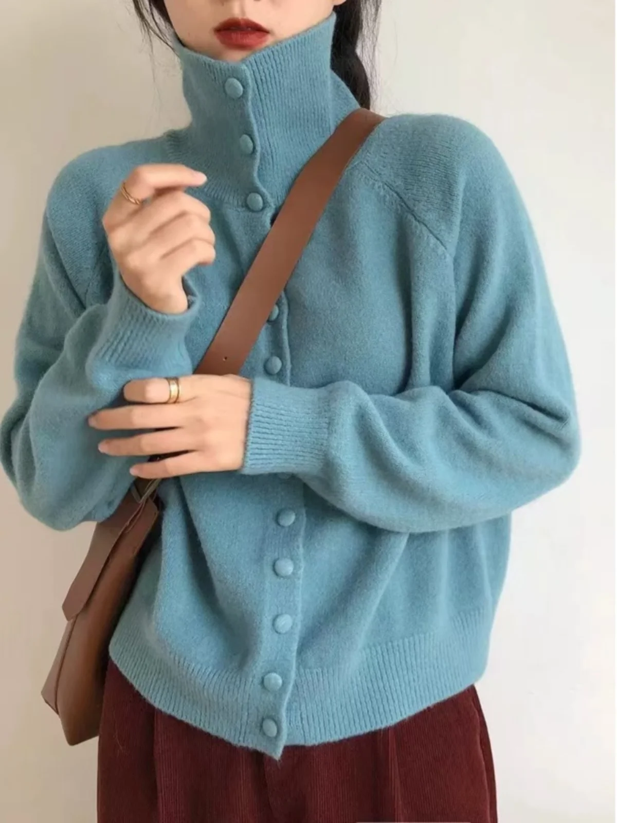 

Korean Lazy Sle High Collar Knitwear Coat Women's Spring Autumn Loose Outerwear Top Soft Fufu Faionable Women's Knitted O...