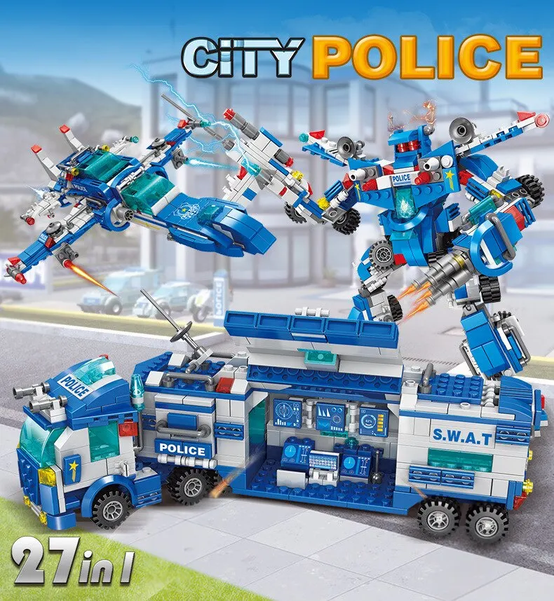 700PCS City Patrol Police Department Car Building Blocks Vehicle Trucks Inspired Action Figures Brick Toys for Kids