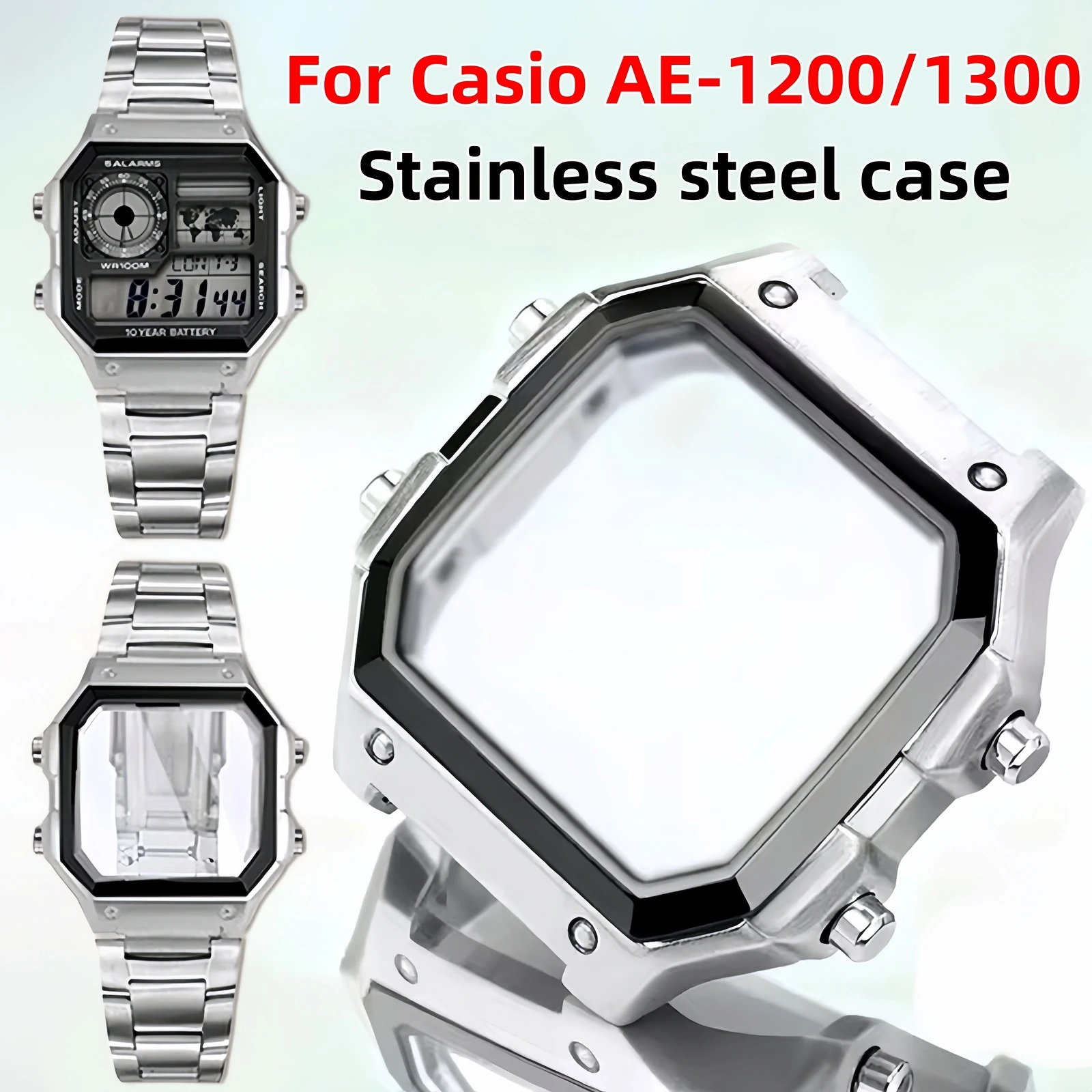 

Металлический корпус AE1200, комплект модов для часов Casio AE-1200wh AE1300, мужские и женские модифицированные обновленные аксессуары для корпуса часов из нержавеющей стали