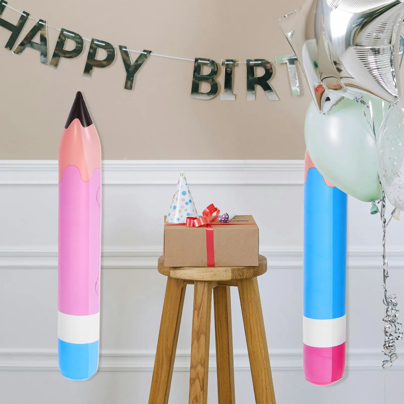 

4pcs Multi-Color Blowing Crayon Pen Giant Crayon Pen Balloon Prop Classroom Inflatable Crayon Pen Party Favor 70x15cm