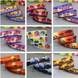 DHK 7/8'' 5yards Africa Landscape Animal Printed Grosgrain Ribbon Accessories Material Collar Decoration DIY Sewing Craft C2067