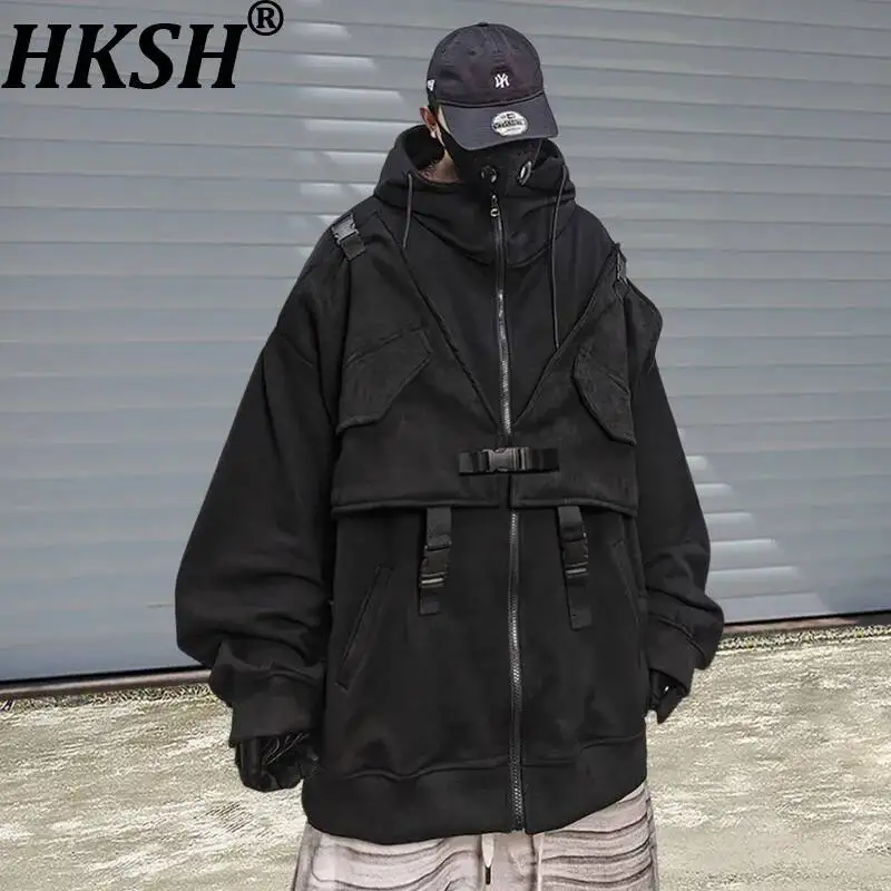 HKSH Nova Coleção Outono Masculina: Moletom com Capuz Estilo Safari Retrô, Hip Hop, High Street, Vintage, Pesado e Chique, Jaqueta HK25265