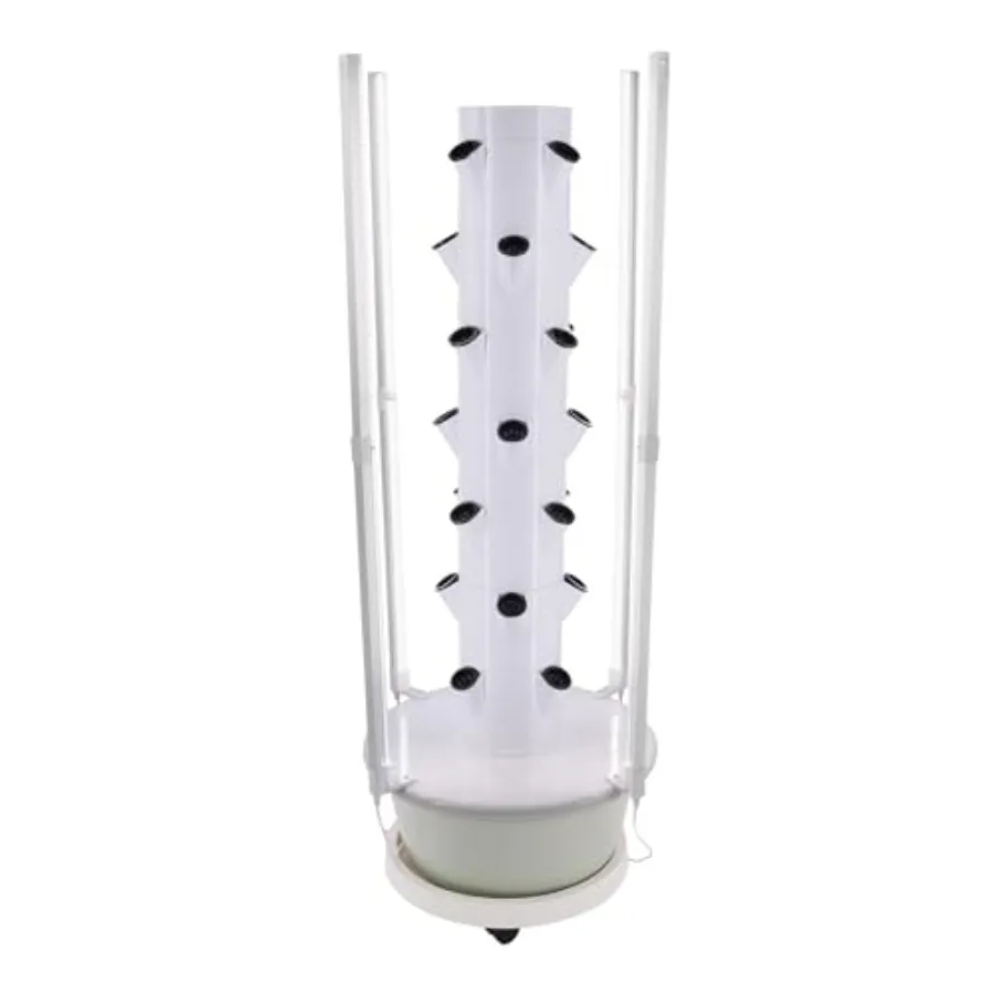 Hydroponics Growing Tower for indoor/outdoor use, ABS plastic white and light green vertical garden system with 8 LED grow ligh