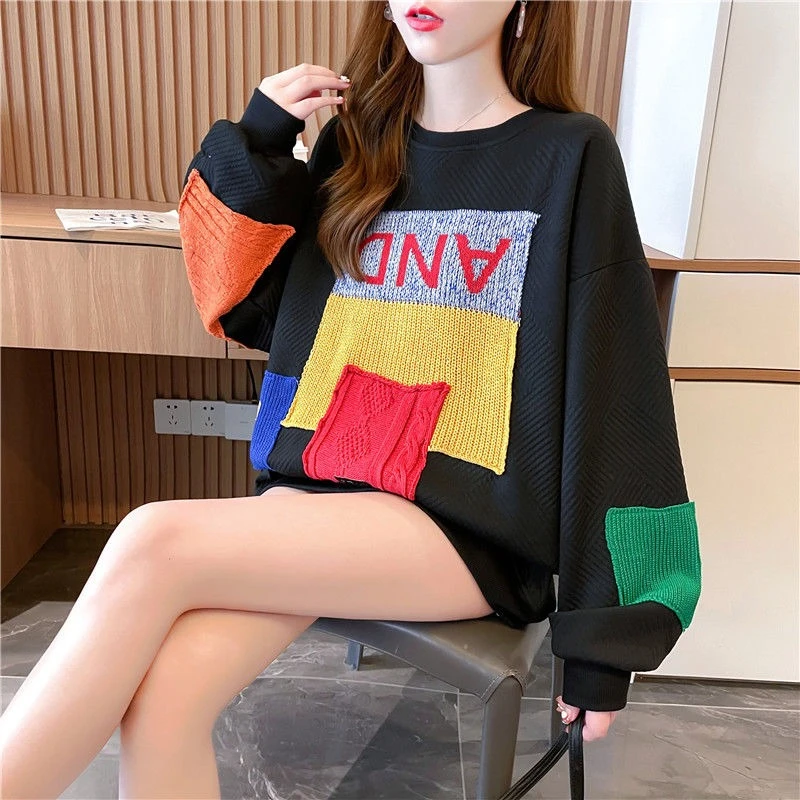 Splicing Round Neck Women's Sweatshirts Kpop 2025 Trend High Quality Harajuku Fashion New in Novelty Emo Female Pullover Top