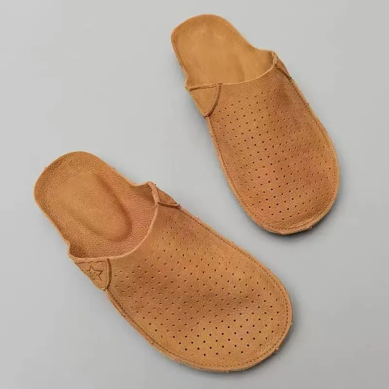 Careaymade-Genuine Leather big size Cow Suede Breathable women\'s Slippers Female real Leather man comfortable Flat Shoes,35-45