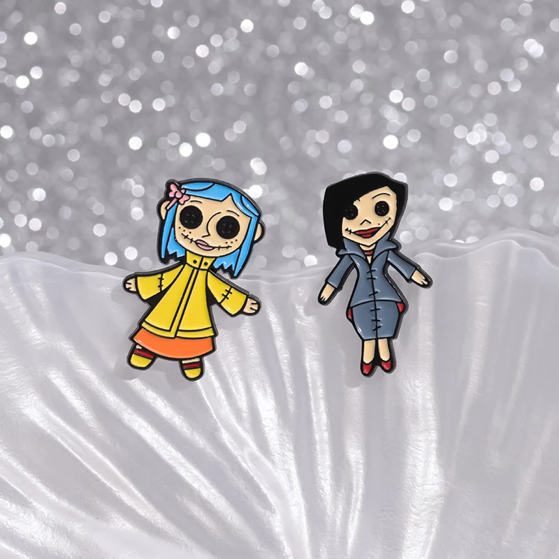 Horror Animated Films Coraline Doll Enamel Pins Punk Character Metal Brooch Backpack Badge Halloween Accessory Gifts for Friends