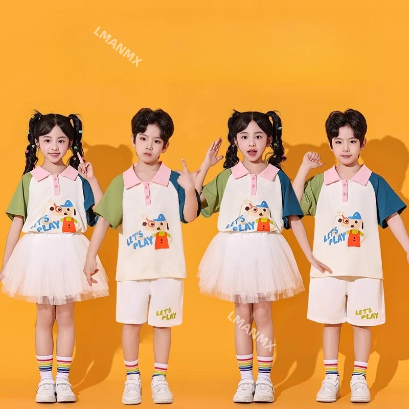 

Детский костюм черлидинга, танцевальный костюм для детского сада, газовая юбка хор, выпускное платье