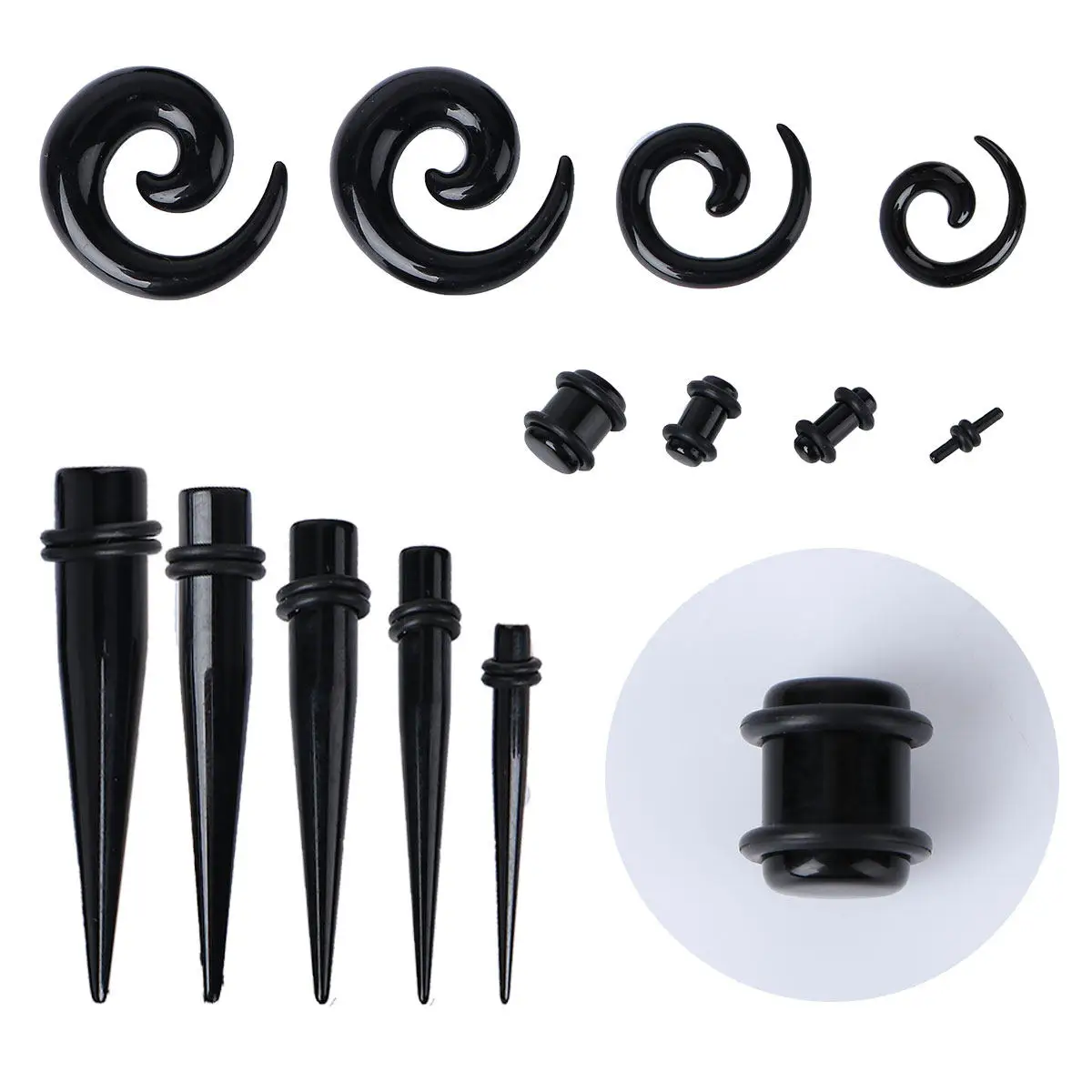 54 pcs Body Piercing Jewelry Women Steel Halloween Christmas New Year Acrylic Ear Gauge Acrylic Ear Stretcher Set Snail