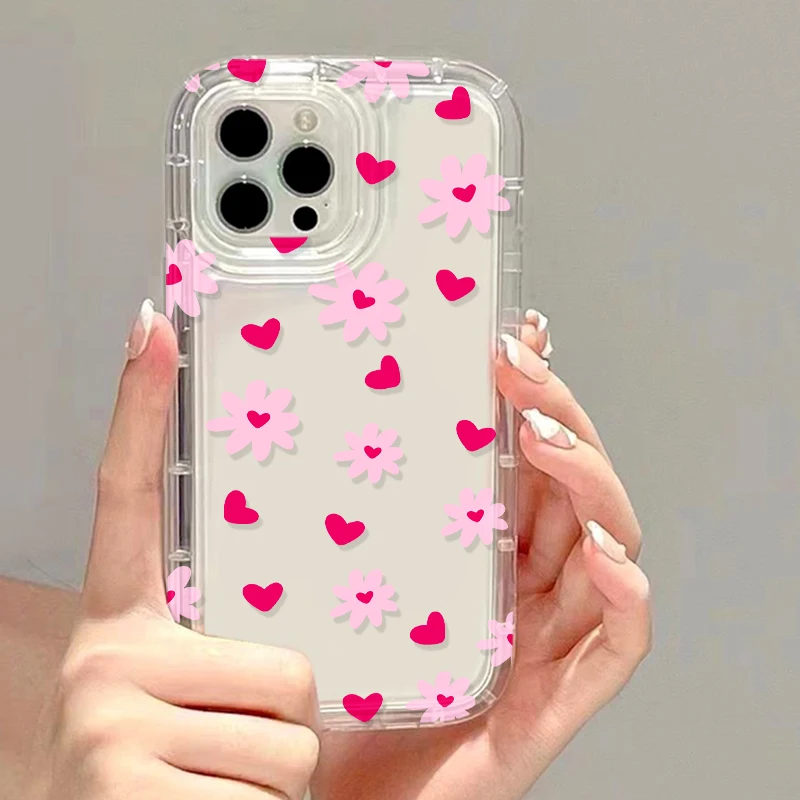 Love Heart Phone Case For iPhone 15 16 14 13 12 11 Pro Max X XR XS Max 7 8 Plus SE 2020 Lovely Cute Cover Shockproof Soft Funda