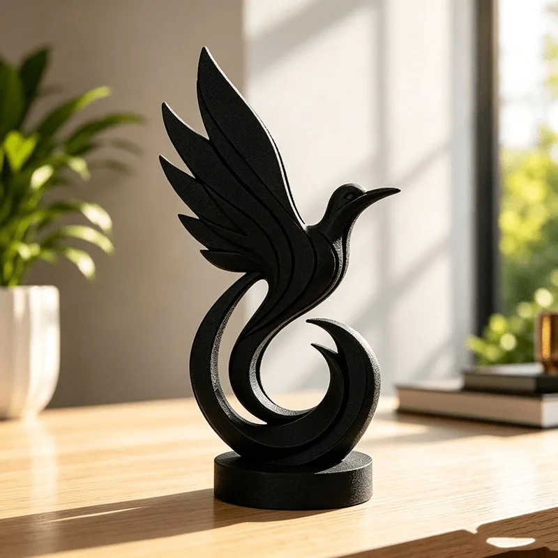 Black bird statue ornament light luxury phoenix art sculpture living room entrance desktop decoration