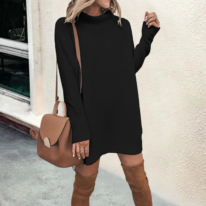 2024 Autumn/Winter New Amazon Cross border European and American Foreign Trade Women's Fashion Long sleeved Mid neck Solid Color