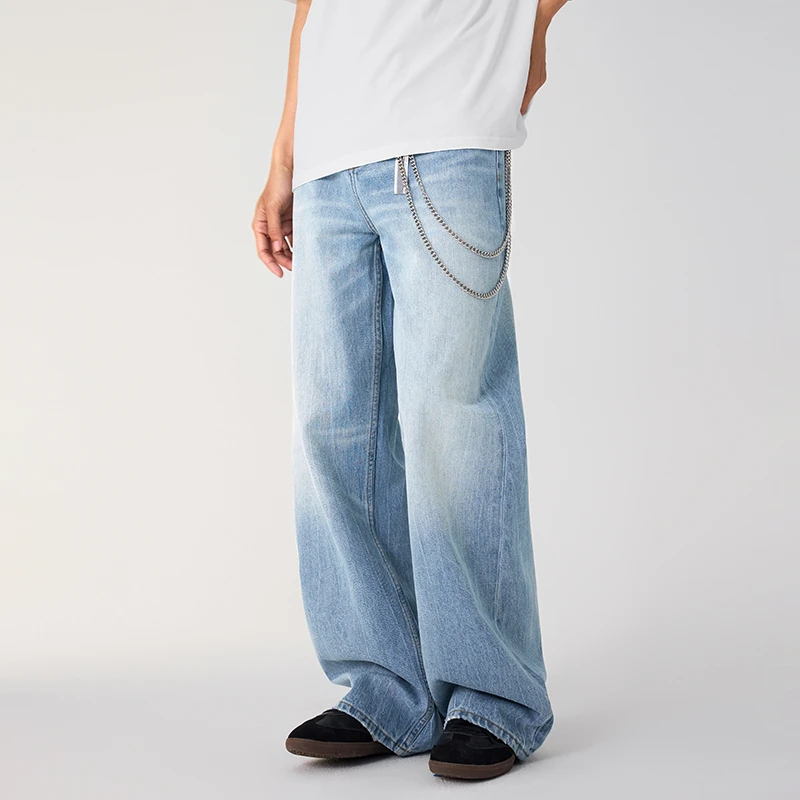 2026 Spring Men's Denim Jean Summer American Style Washed Blue Jeans New Trendy Versatile Long Trsouers Casual