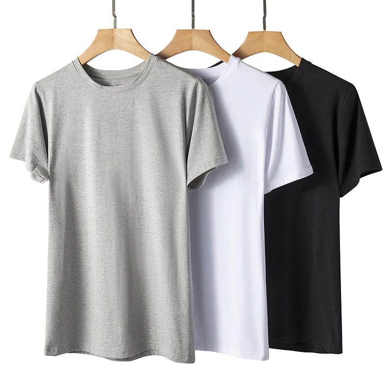 2pcs/LOT T-Shirts Man Elastane Cotton Male Indeformable Short Sleeve Tee Summer Slim Tops Man O-Neck