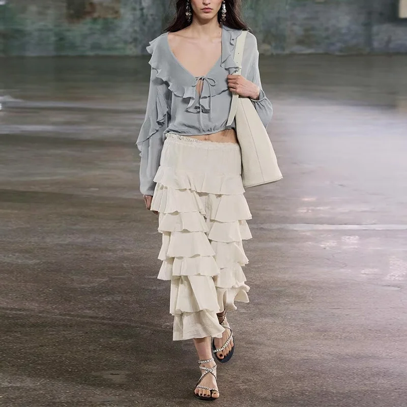 

Spring 2025 Women's Faion Versatile Dync Pleated Top Loose Fit Long Sve V-Ne Color Polyester Fiber Z Brand